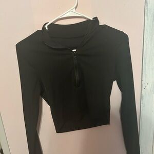Black Long Sleeve Zip-Up Top